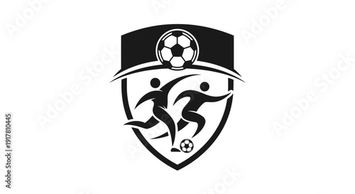 Black and white soccer player logo.