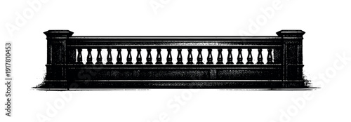 An old courtroom interior abstracted into a single dark wooden railing or barrier, horizontal lines dominating