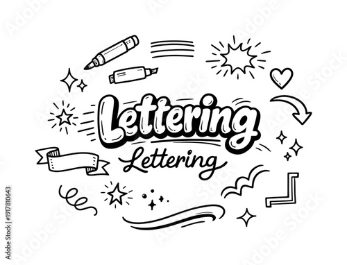 Playful lettering art. Hand-drawn doodle illustration of playful lettering art. In the middle, one slightly