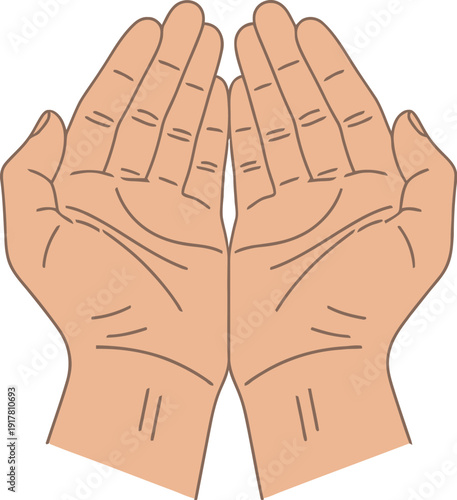 Open hands are depicted with palms facing upwards and fingers gently cupped, conveying gestures of offering, receiving, or prayer.