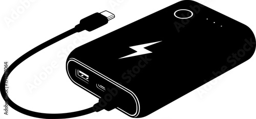 power bank silhouette line art vector illustration - Modern Electronic Hardware and Data Storage Vector