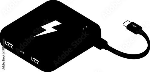 power bank silhouette line art vector illustration - Modern Electronic Hardware and Data Storage Vector