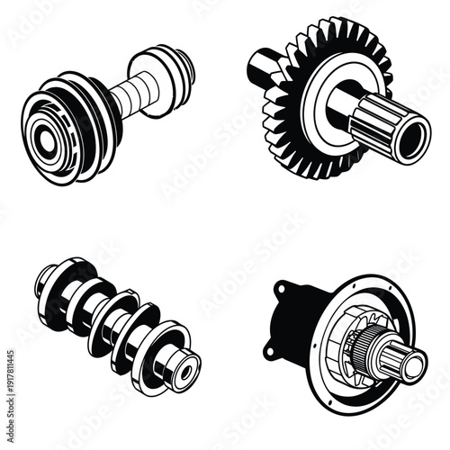 Industrial Gear Drive and Transmission Shaft Vector Illustration