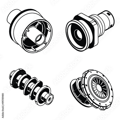 Automotive Clutch Plate and Camshaft Mechanical Parts Vector