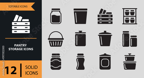 Solid Pantry Organization and Food Storage Icons Collection