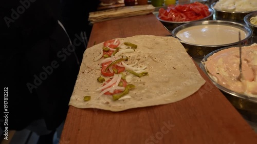 Preparing Arabic Shawarma Wrap – Traditional Middle Eastern Food Preparation