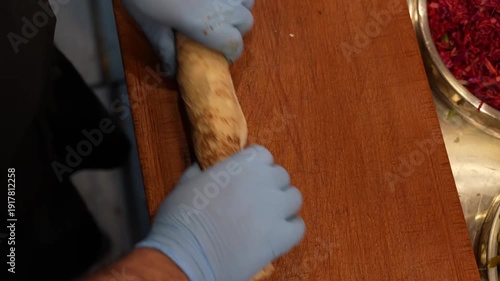 Preparing Arabic Shawarma Wrap – Traditional Middle Eastern Food Preparation