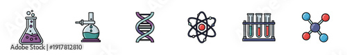 Science and laboratory research icons collection on white background
