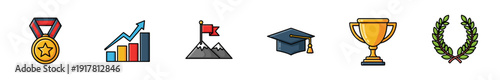 Set of achievement and success icons on a white background
