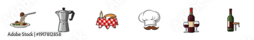 Set of small restaurant and dining icons on a white background