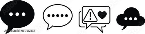 Chat speech bubble icons with typing dots notification and heart isolated on white background vector illustration