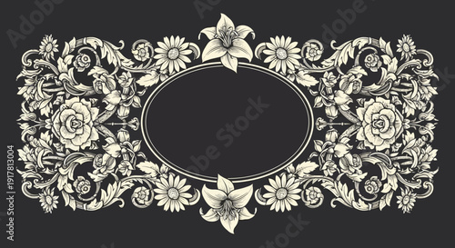 Ornate floral frame with intricate design and empty center.