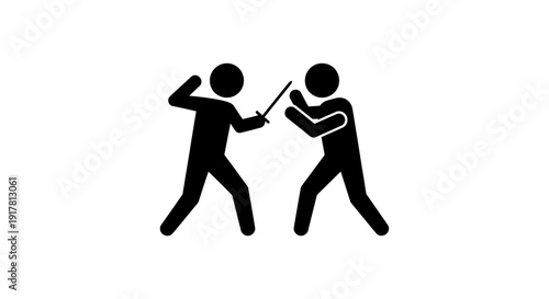 Two stick figures fighting swords.