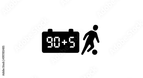 Soccer player kicking ball at stoppage time.