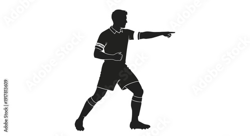 Man in sports uniform pointing sideways.