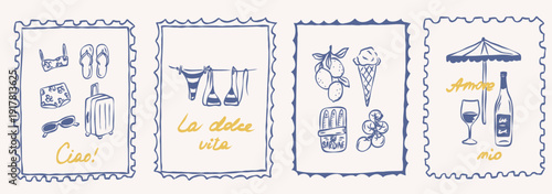 Hand drawn mediterranean posters. Coastal vacation prints