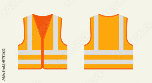 Orange safety vests front and back view illustration.