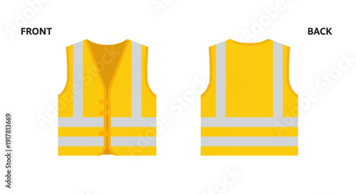 Yellow Reflective Safety Vest Front and Back Illustration.