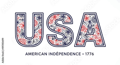 USA patriotic floral pattern vector graphic with American independence text