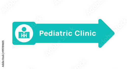 Arrow Sign Depicting Pediatric Clinic: Healthcare Direction, Child Medical Facility