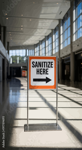 Clear Directional Signage For Hand Sanitization Points Within Public Interior Spaces