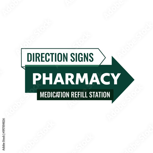Clear Pharmacy Sign Directing Customers To Medication Refill Station And Services Offered