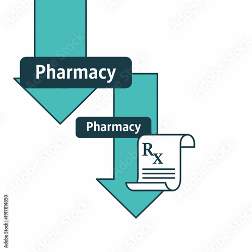 Conceptual Illustration Depicting Pharmacy Procedures and Prescription Processes with Arrows
