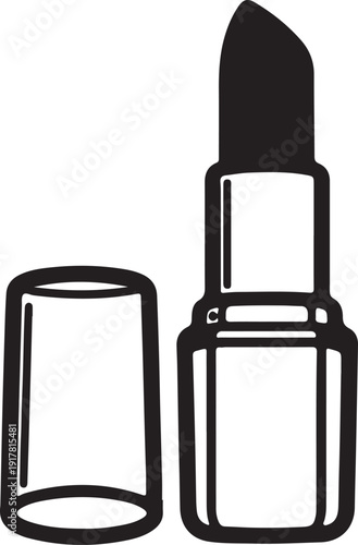 Elegant black lipstick cosmetic product minimalist design opened with cap off in simple studio setting beauty fashion style illustration for makeup advertising promotion 