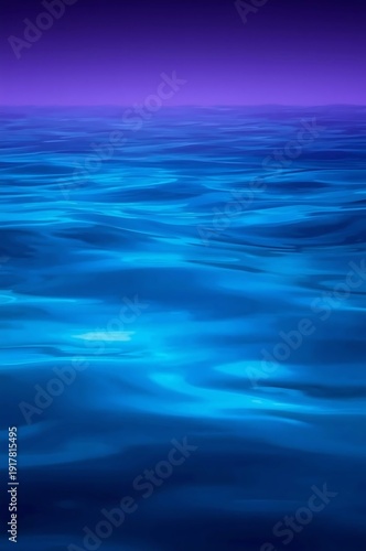 The deep blue ocean waves under the purple sky at night