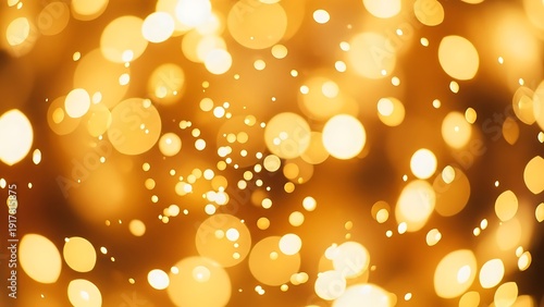 Golden bokeh lights background with various sized circles blurry