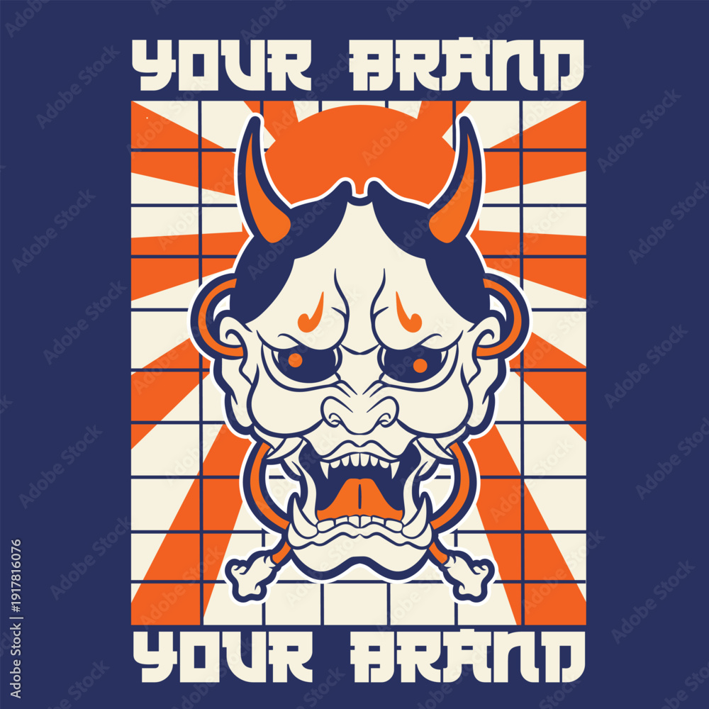 Obraz premium Japanese Demon Oni Mask Logo Design vector illustration 