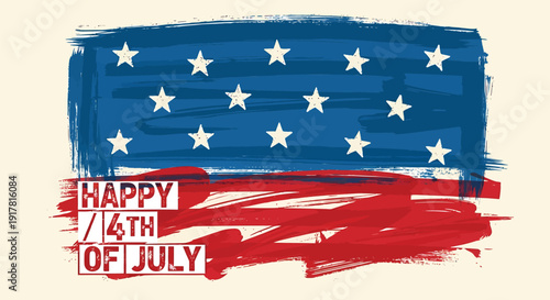 American flag brush stroke vector illustration with Happy 4th of July text