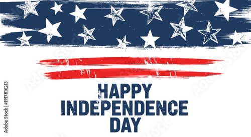 American Independence Day greeting with flag design, brush strokes, and patriotic text. Vector illustration for 4th of July celebrations.