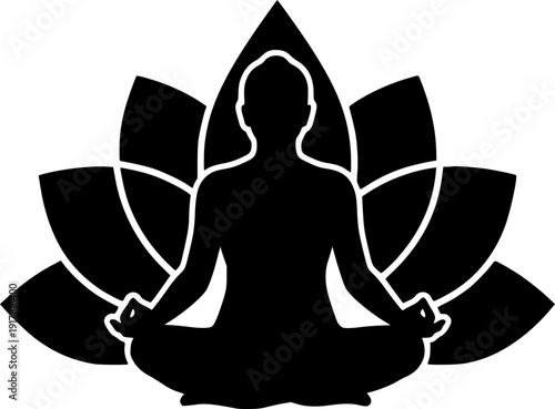Yoga Lotus Position Silhouette - Zen Meditation and Mindfulness Wellness Vector