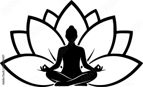 Yoga Lotus Position Silhouette - Zen Meditation and Mindfulness Wellness Vector