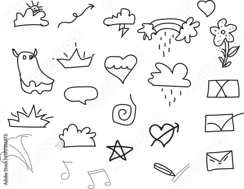 Collection of hand drawn weather and emotion icons