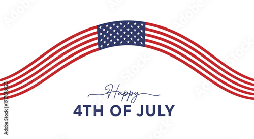 American flag wave design with Happy 4th of July text, vector illustration