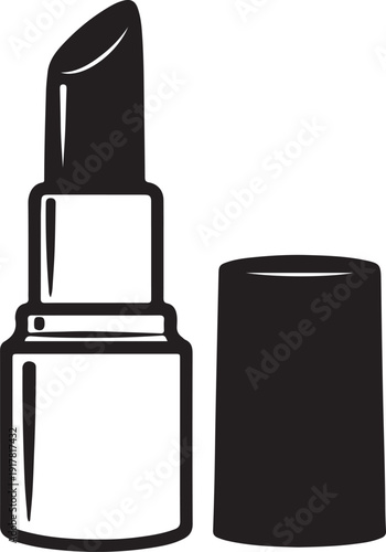 Elegant black lipstick cosmetic product minimalist design opened with cap off in simple studio setting beauty fashion style illustration for makeup advertising promotion presentation template beauty