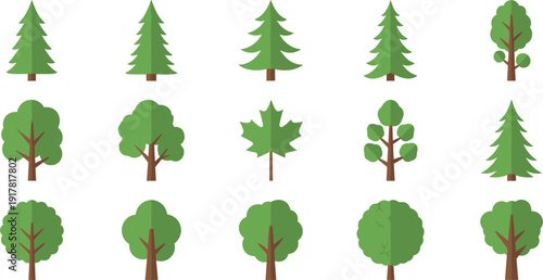 Cute kids cartoon tree set garden and forest flat vector collection