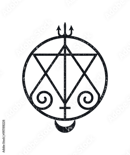 A minimalist sigil poster featuring a single arcane symbol, lines slightly distressed as if printed from an