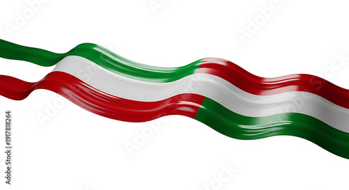 Wavy stripes of the italian national flag in vibrant red and green colors isolated on transparent background