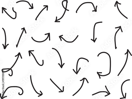 A collection of hand drawn arrows in various directions and styles
