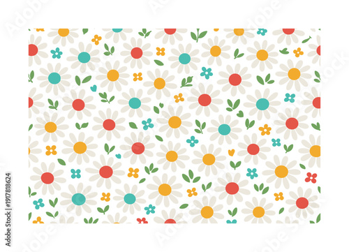 daisy meadow floral pattern seamless pattern, repeating pattern, surface design, textile print, charming