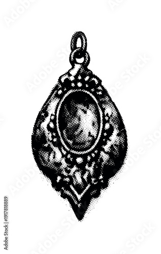 Tarnished Silver Pendant. A tarnished silver pendant suspended in empty space, surface corrosion suggested