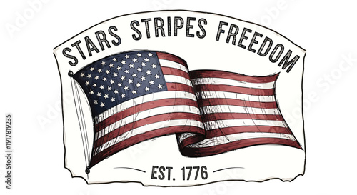 American flag patriotic emblem with Stars Stripes Freedom text, isolated on transparent background