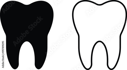 Black flat line teeth vector set collection group with dental tooth silhouette and outline icons, medical healthcare dentistry symbol isolated on transparent background, editable minimalist design