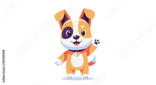 Cute Cartoon Jack Russell Terrier Puppy Waving Paw Mascot Vector Illustration