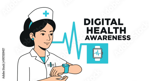 Digital Health Awareness: Nurse Demonstrating Modern Healthcare And Wearable Technology