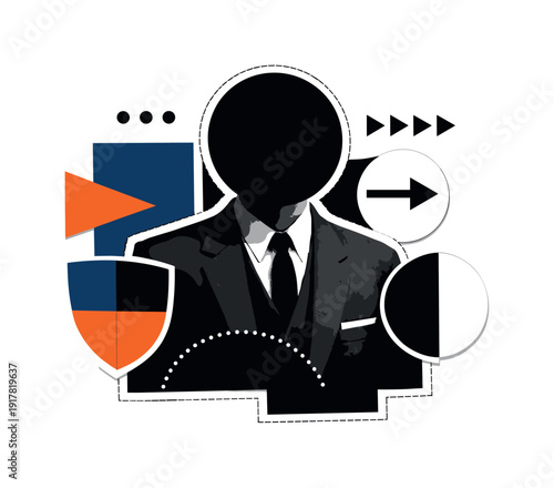 Surreal Faceless Identity. Anonymous figure portrayed as a faceless surreal persona, black and white retro