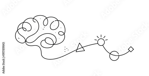 Creative Concept. Minimalistic one-line drawing abstract brain combined with simple geometric shapes